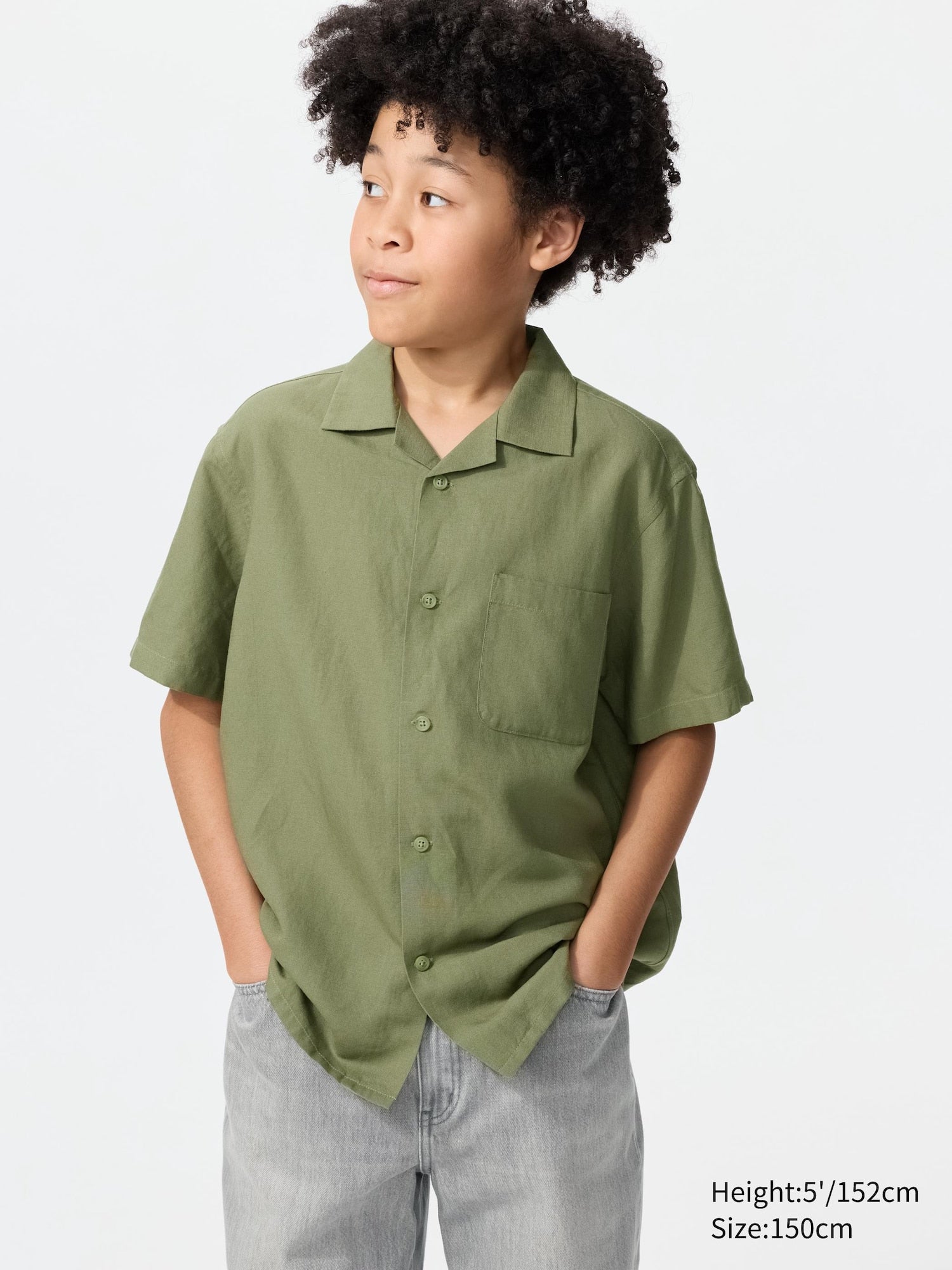 KIDS Linen Blend Open Collar Shirt Short Sleeve - image 3