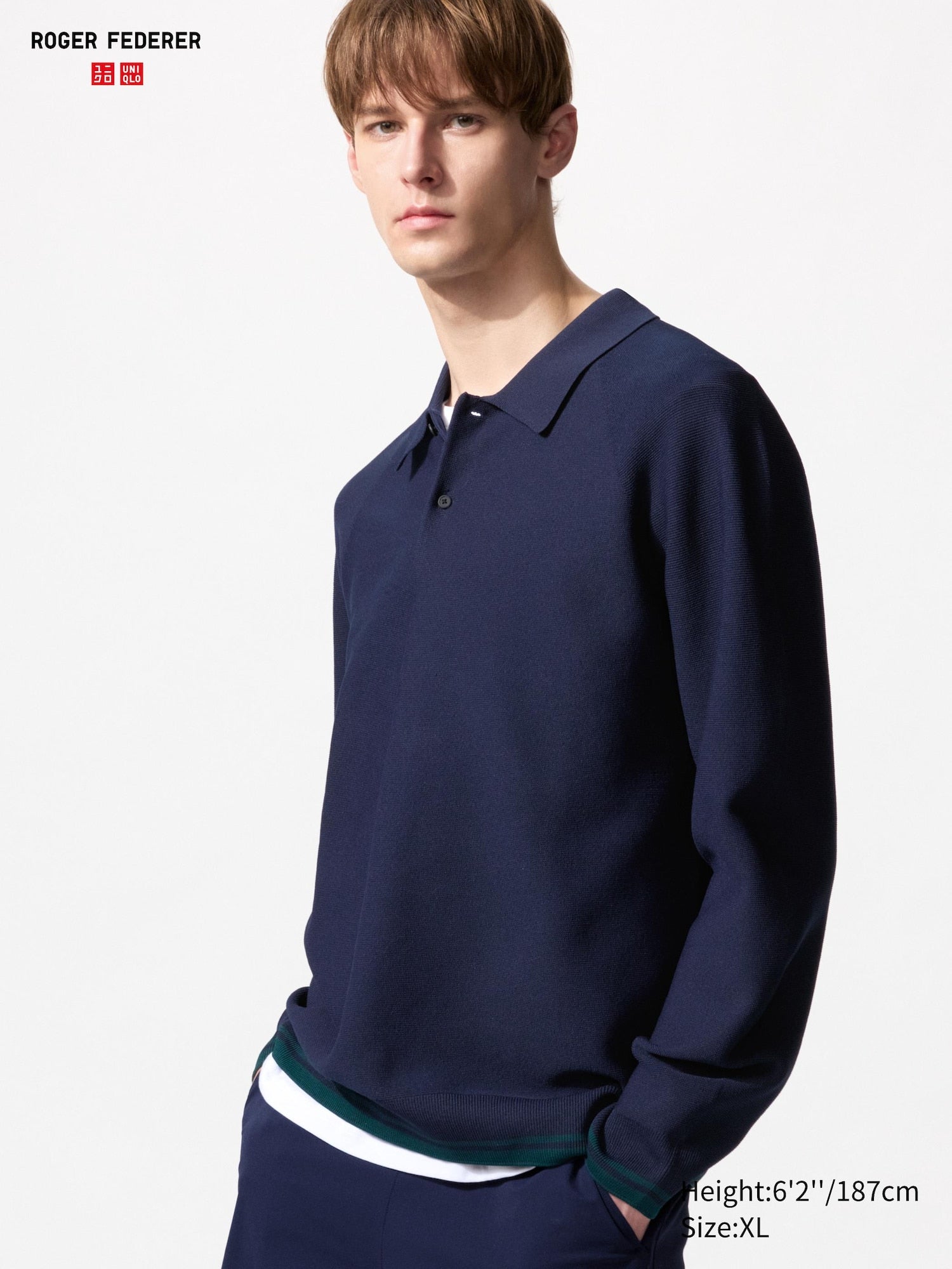 Washable 3D Knit Polo Long Sleeve - BLUE