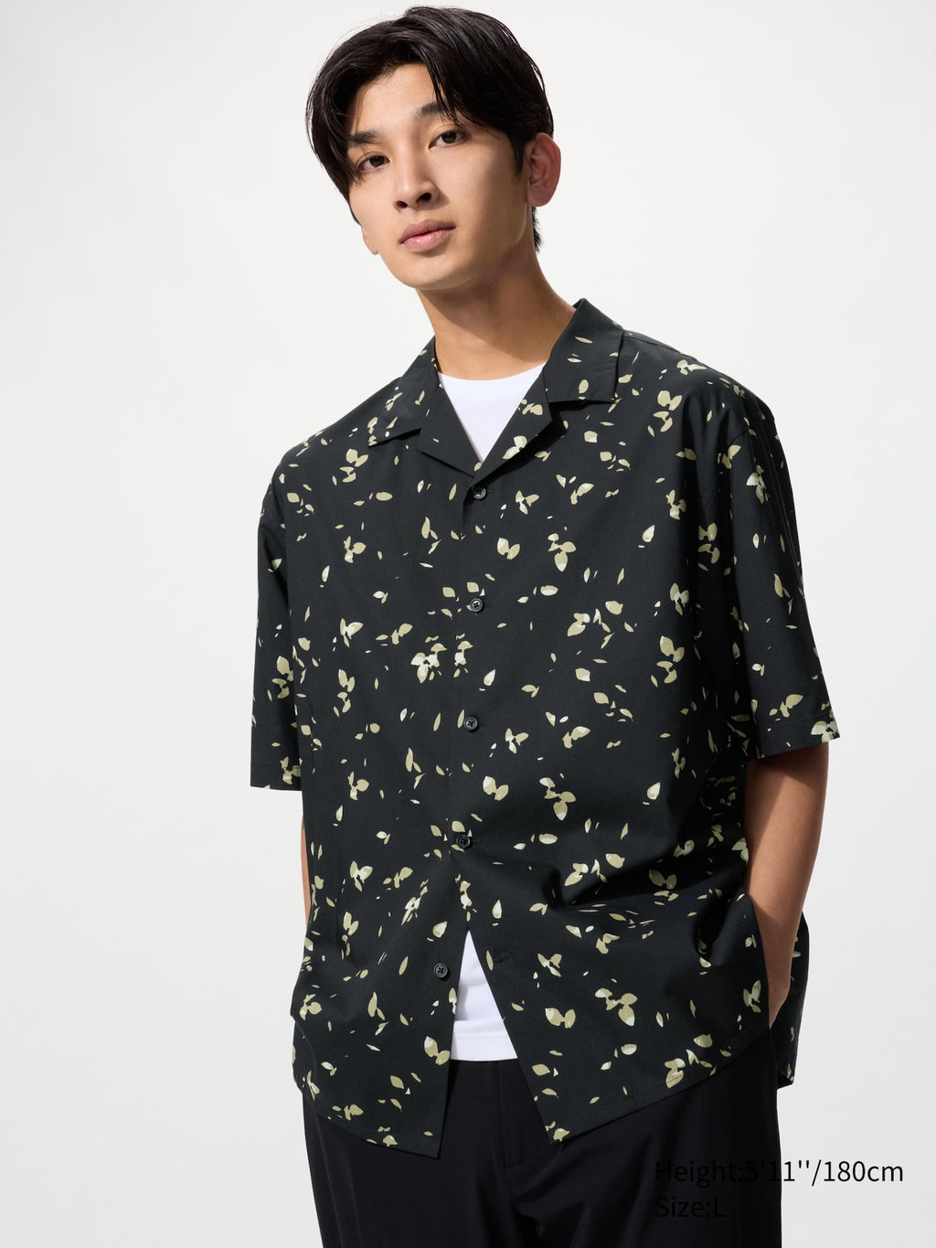 Open Collar Shirt Short Sleeve Printed - GRAY