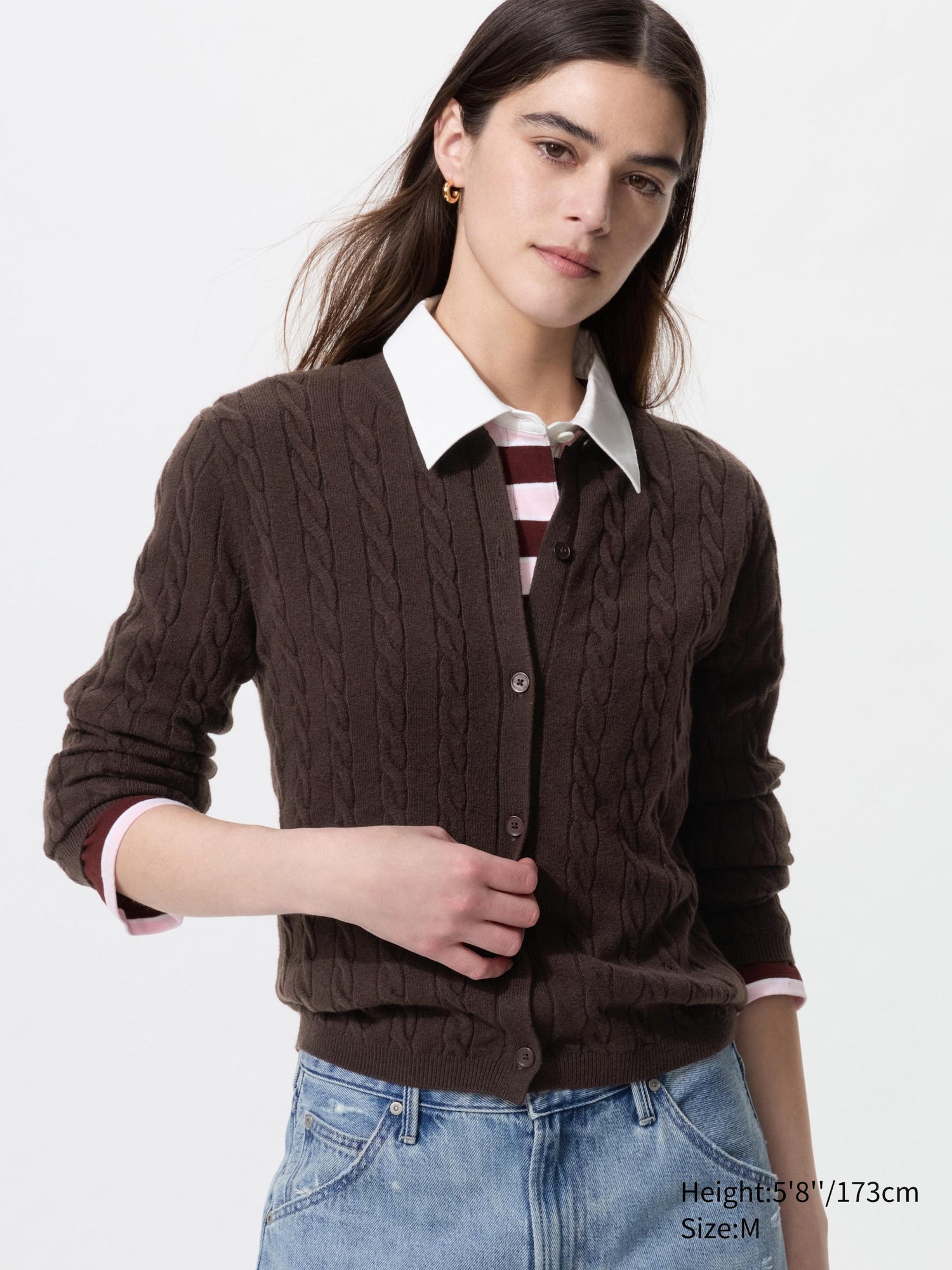 Cable Crew Neck Cardigan - OFF WHITE