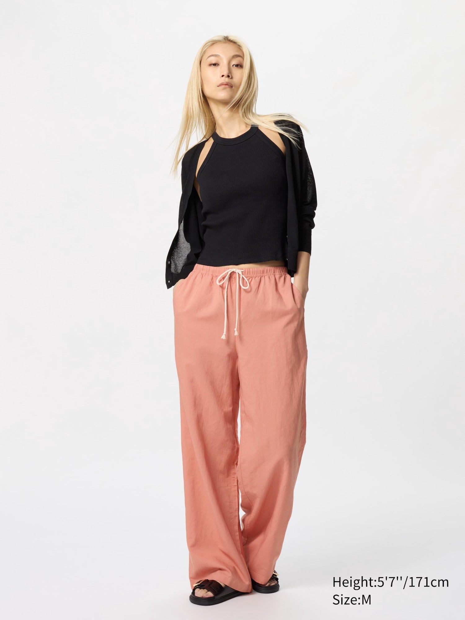 Linen Blend Easy Pants (Longer Length) - PINK