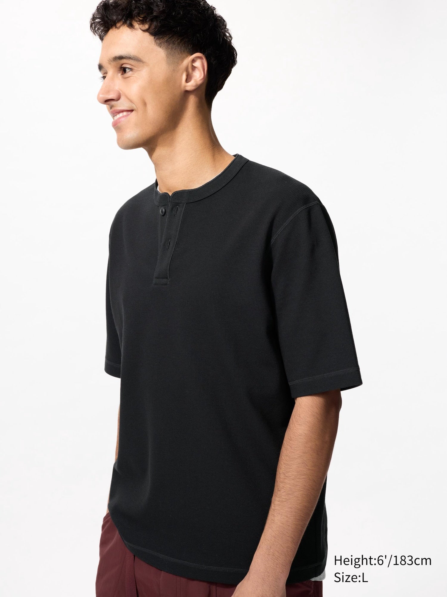 Dry Waffle Henley Neck T-Shirt - WHITE