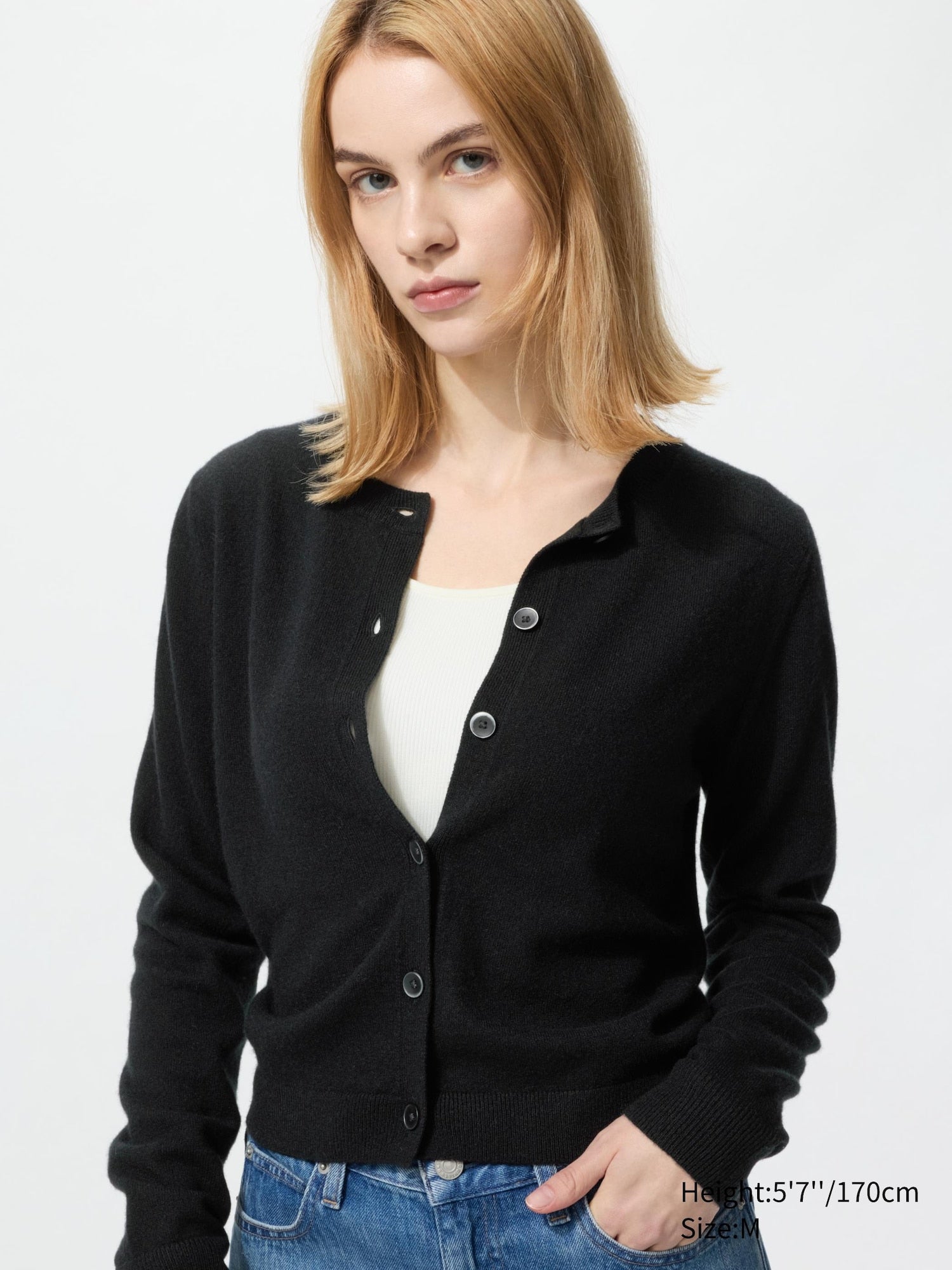 Cashmere Crew Neck Short Cardigan - OFF WHITE