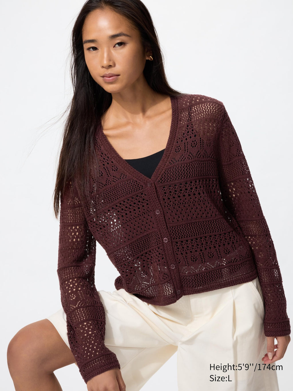 Crochet V Neck Cardigan - OFF WHITE