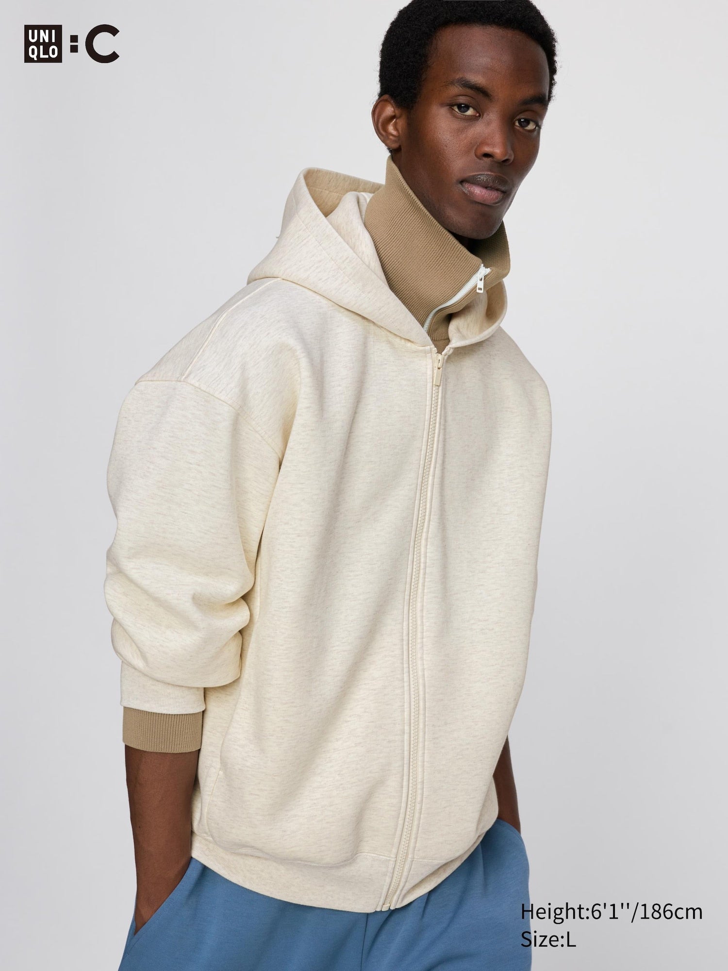 Sweat Oversized Full-Zip Hoodie - GRAY