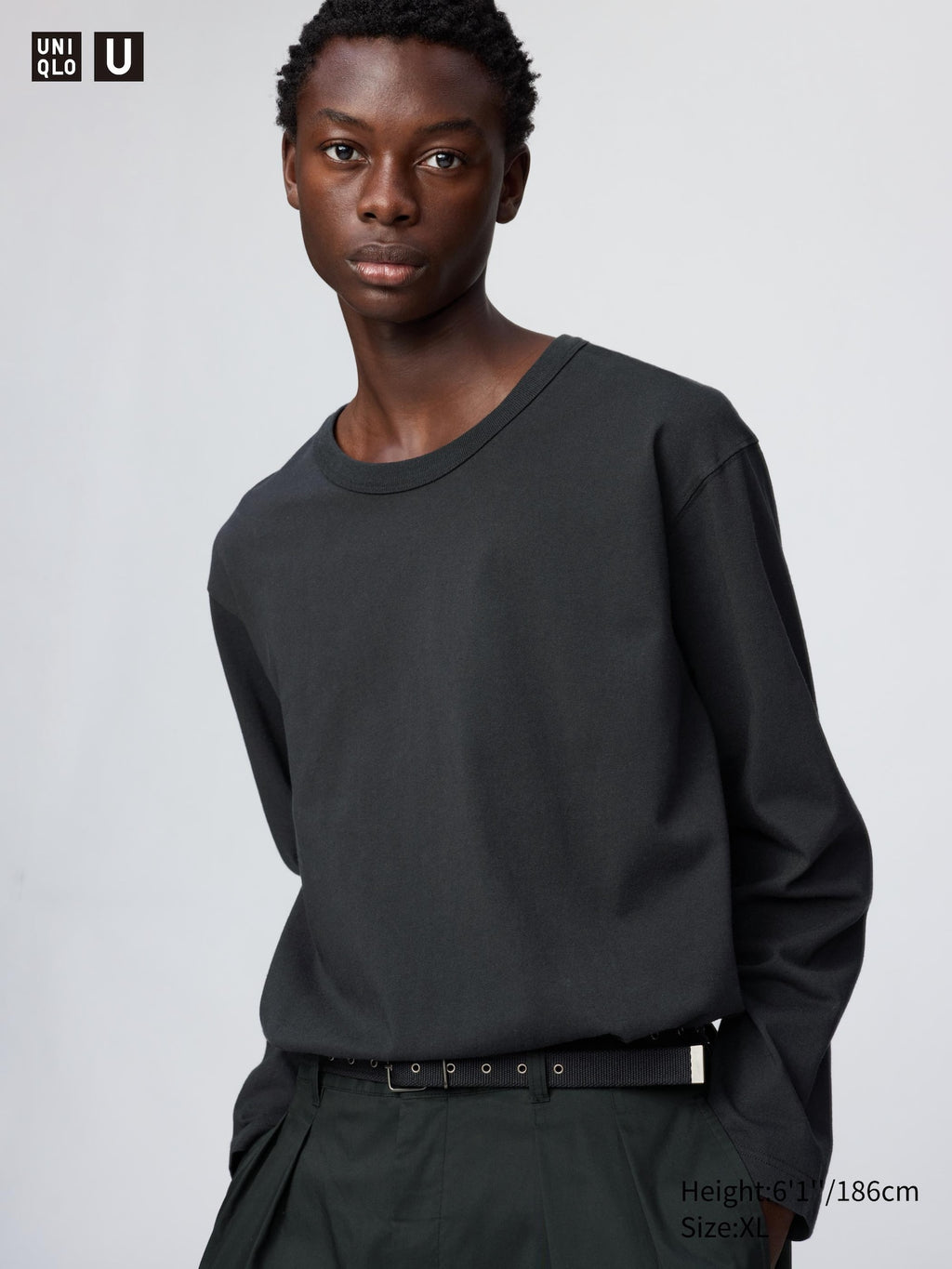 Washed Cotton Crew Neck T-Shirt Long Sleeve - WHITE