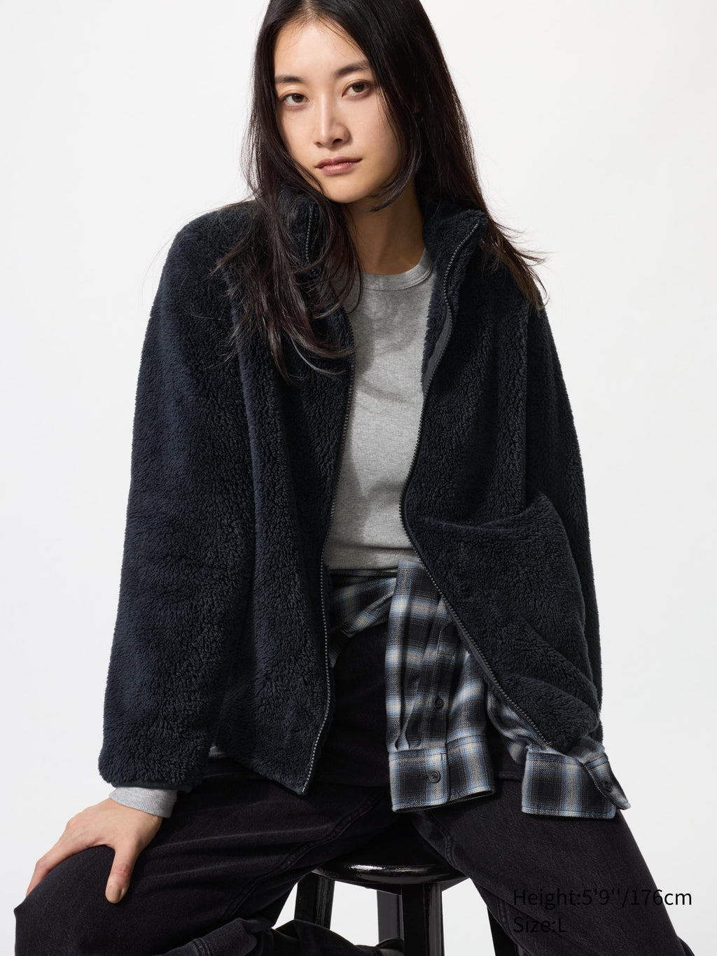 Fluffy Yarn Fleece Full-Zip Long Sleeve Jacket - OFF WHITE