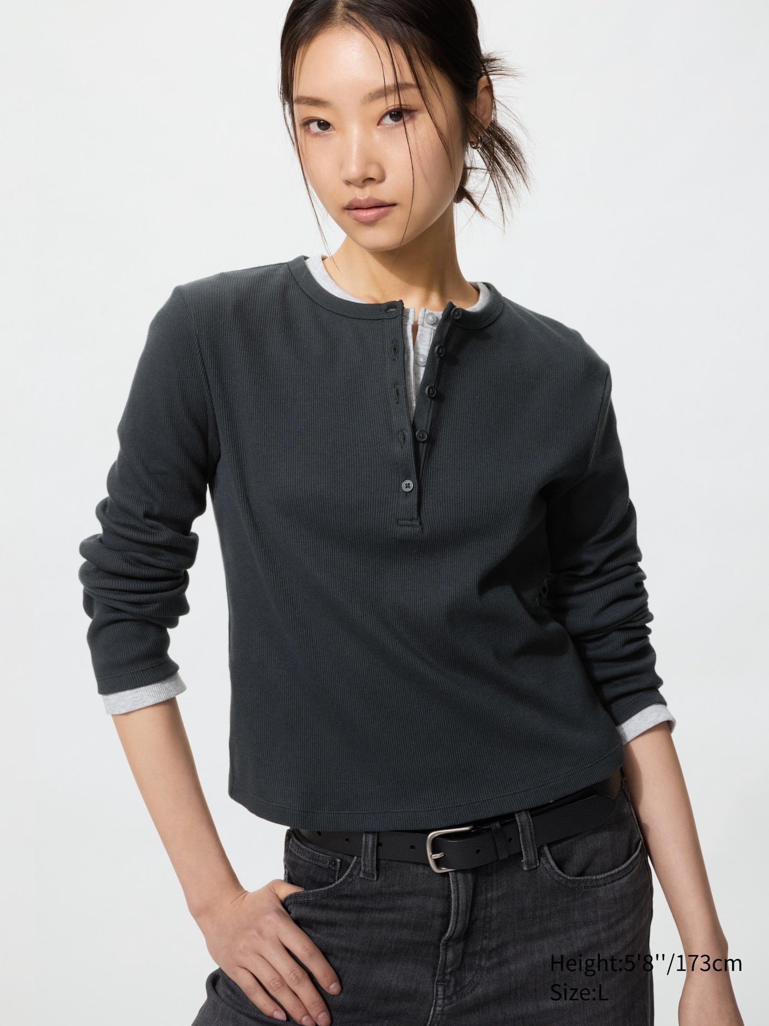Ribbed Henley Neck T Long Sleeve - OFF WHITE