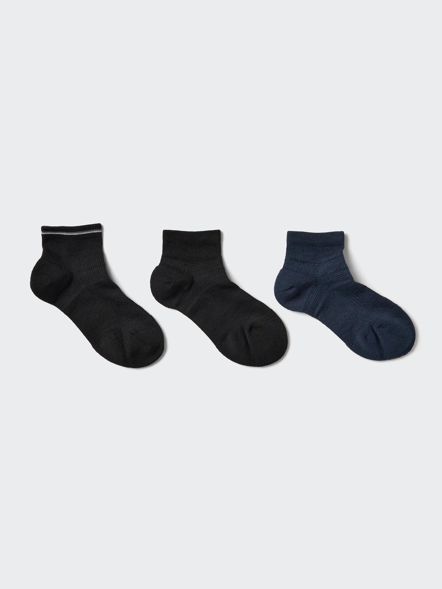 Short Socks 3 Pairs Pile Line - BLACK