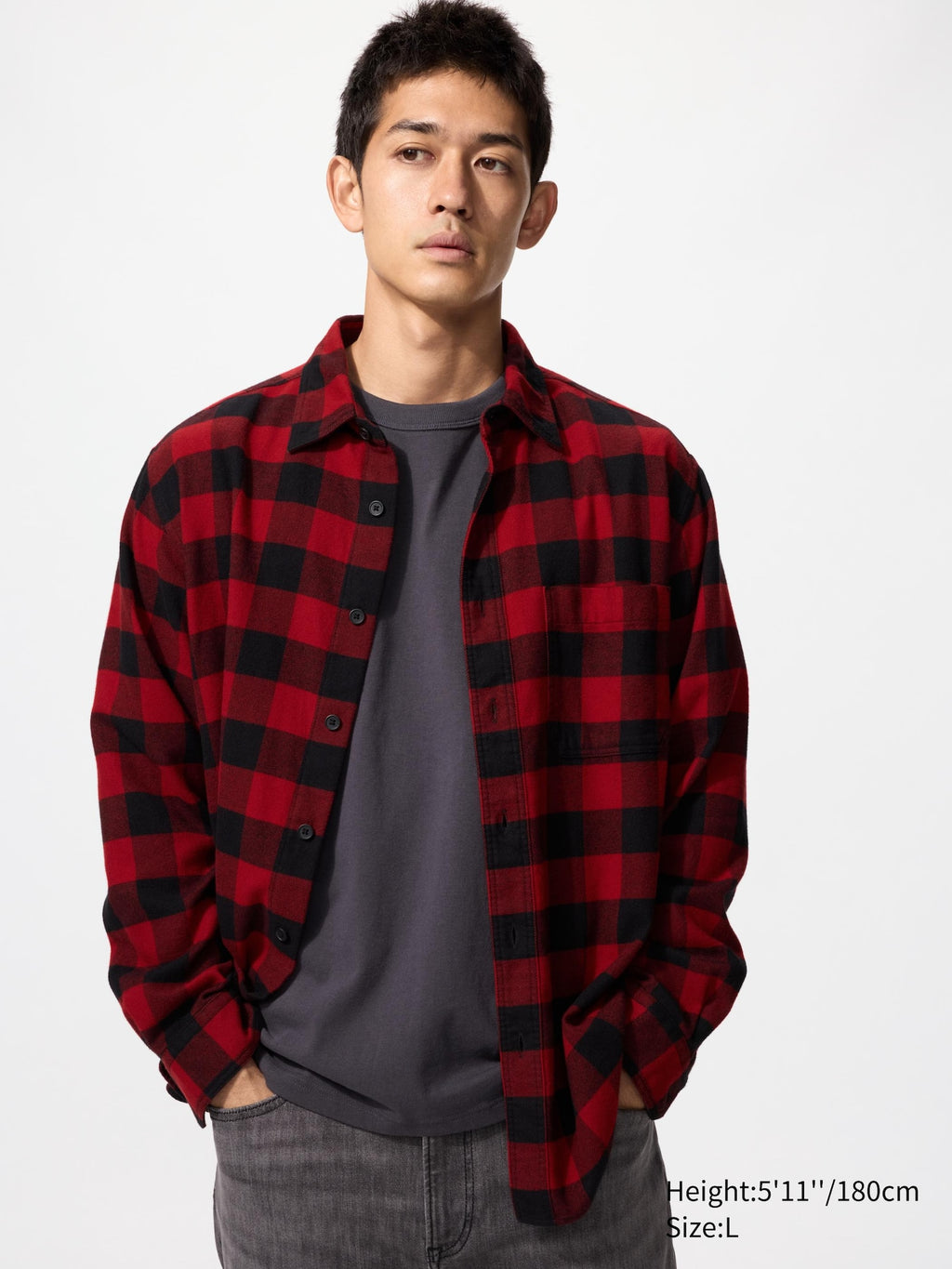 Flannel Regular Collar Long Sleeve Checked Shirt - OFF WHITE