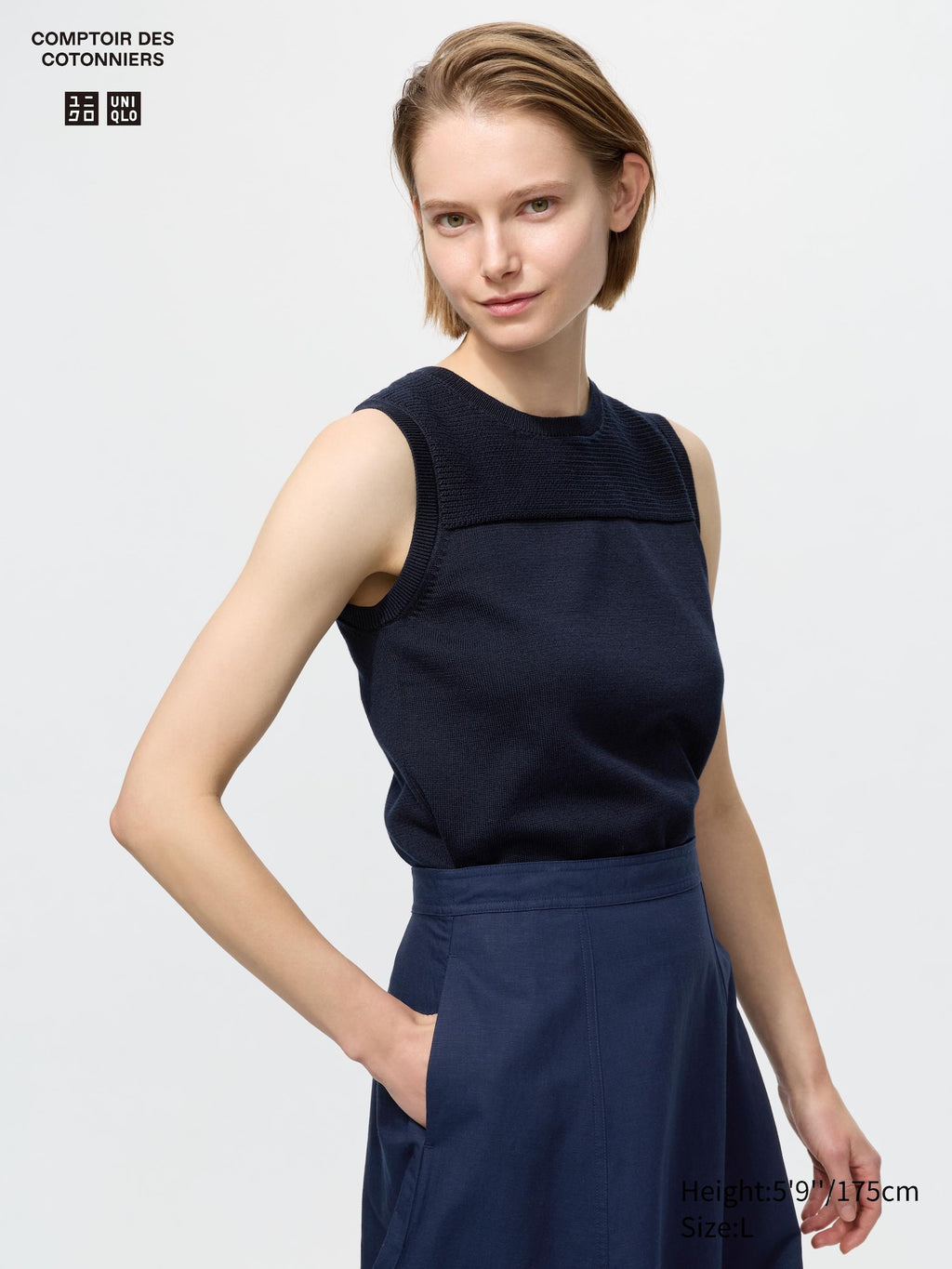 Cotton Crew Neck Sweater Sleeveless - OFF WHITE
