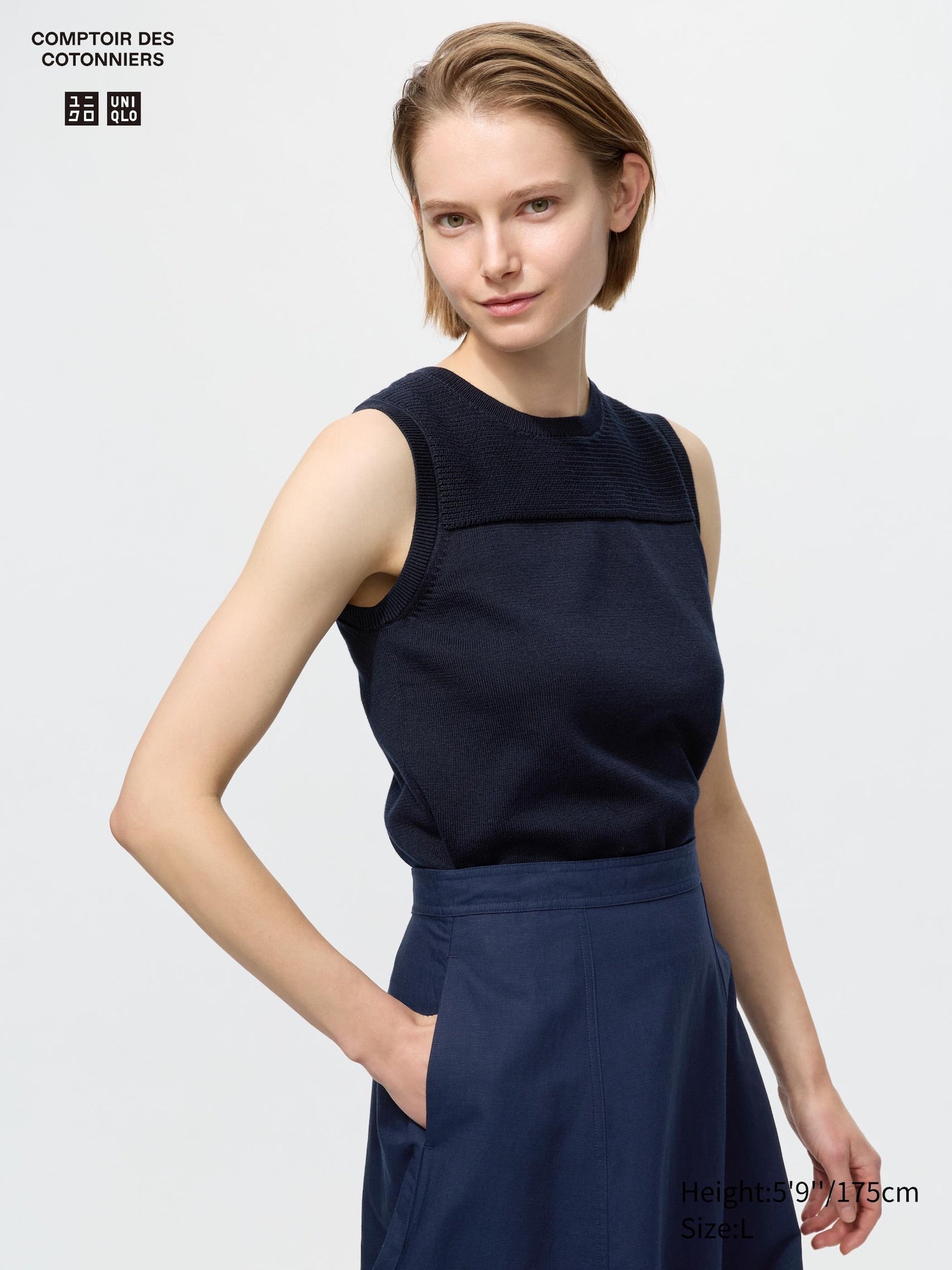 Cotton Crew Neck Sweater Sleeveless - OFF WHITE