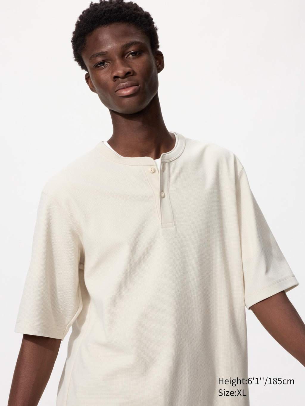 Dry Waffle Henley Neck T-Shirt - WHITE