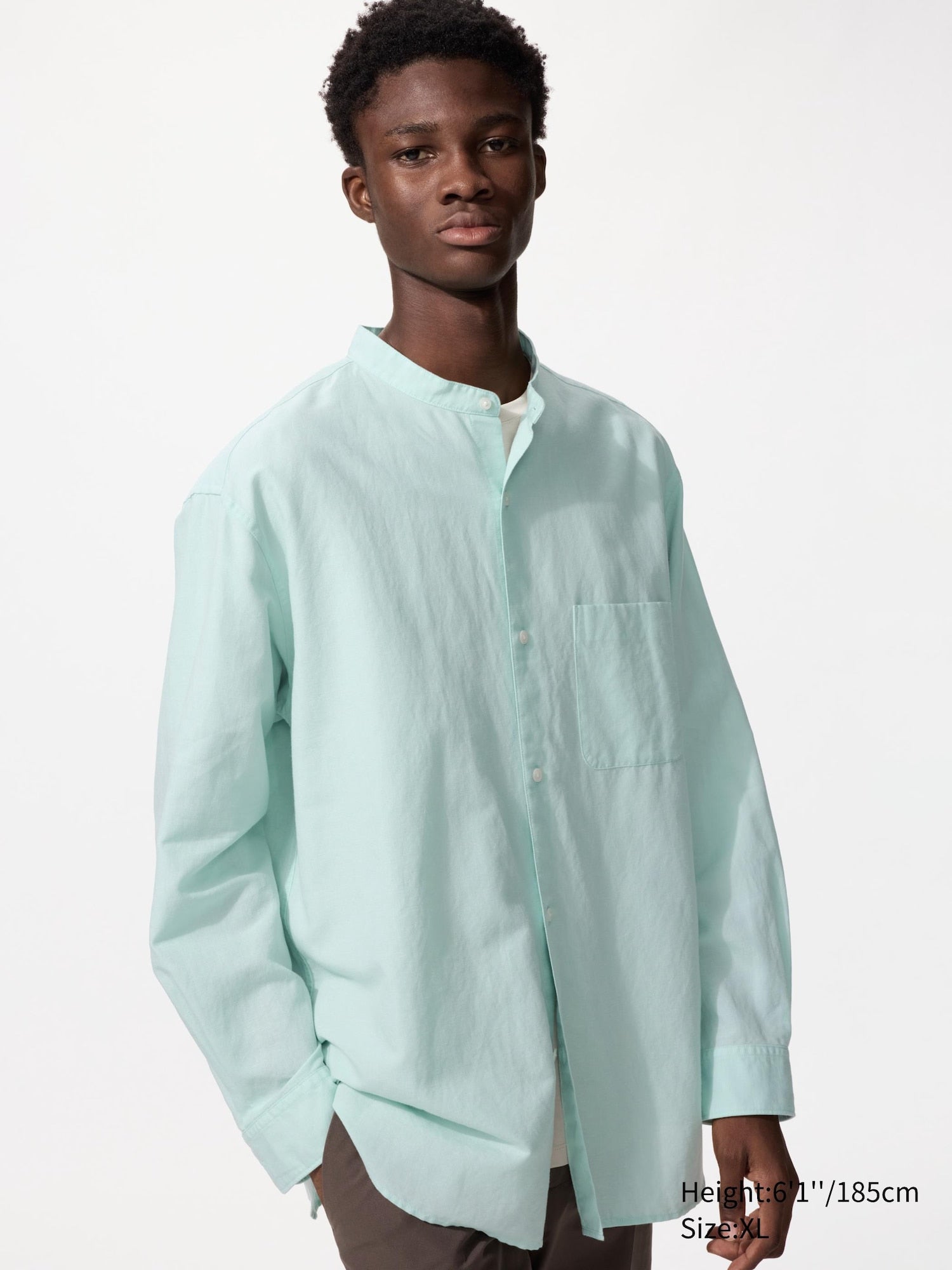 Cotton Linen Stand Collar Long Sleeve Shirt - WHITE