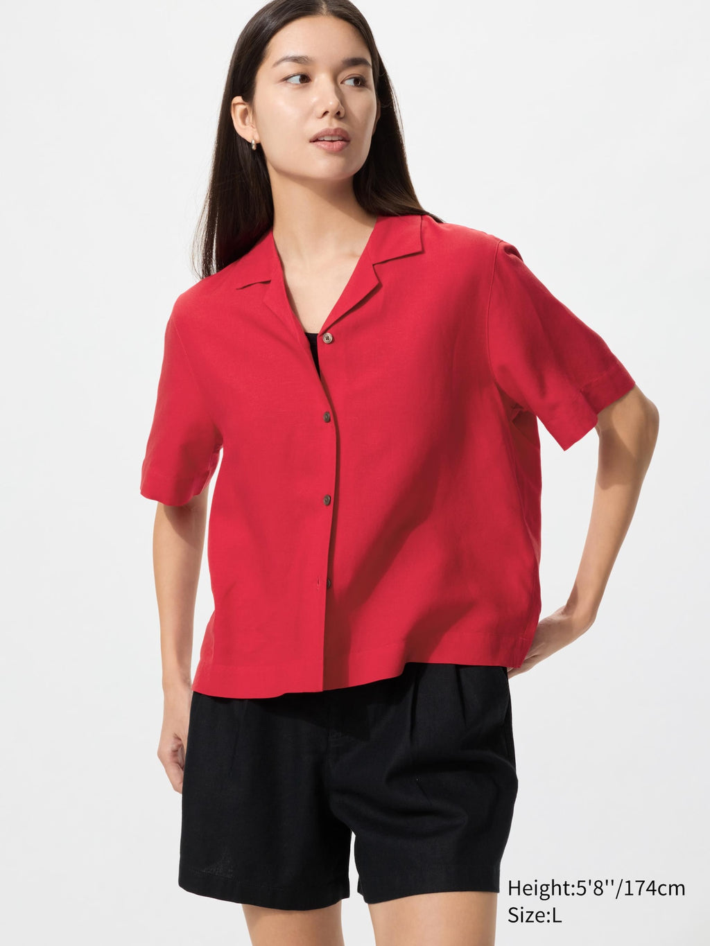 Linen Blend Open Collar Shirt Short Sleeve - OFF WHITE