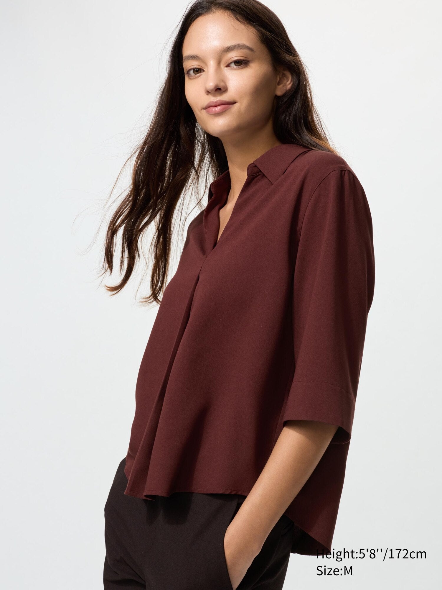 Rayon Skipper Collar Blouse 3/4 Sleeve - WHITE