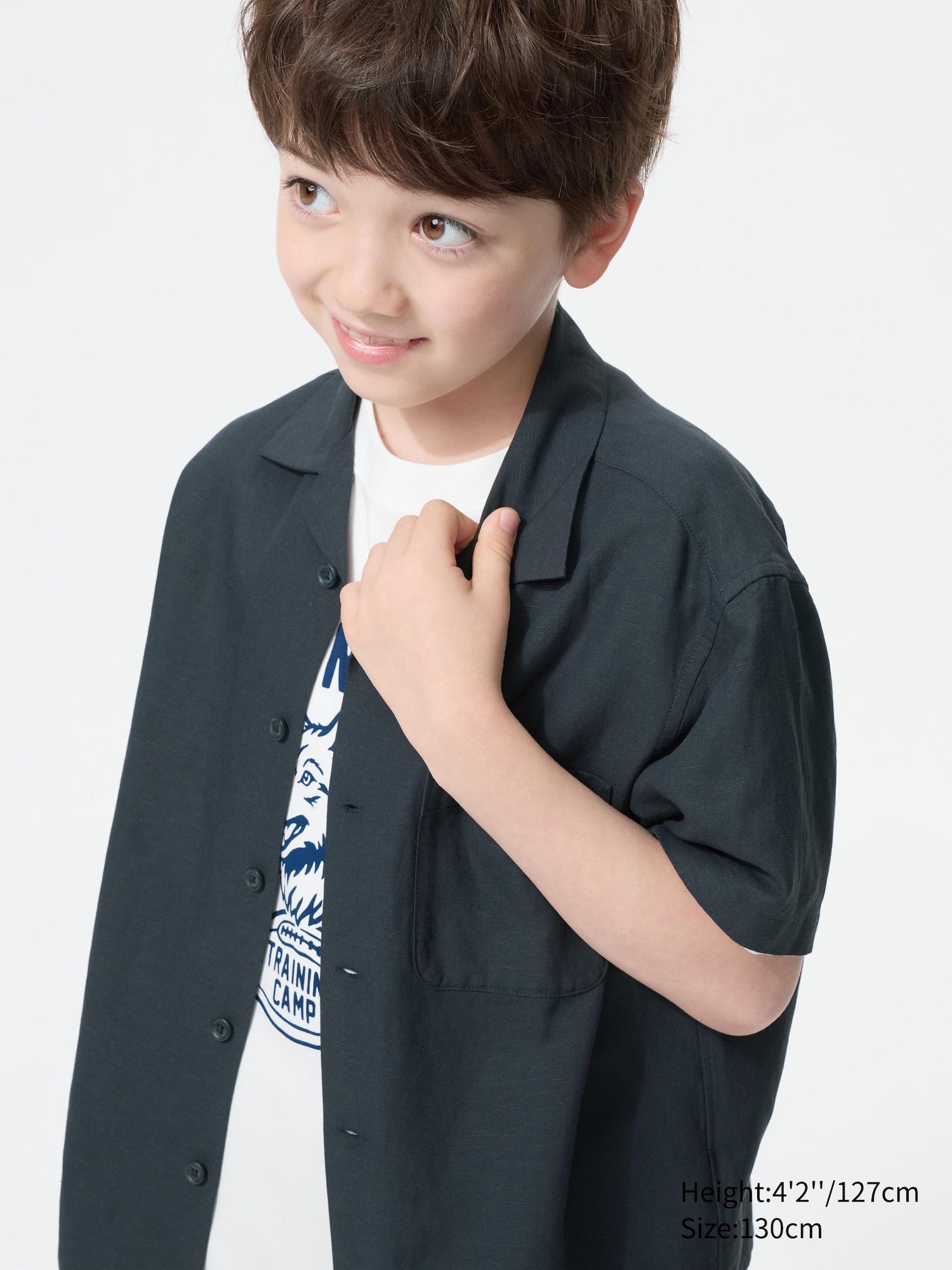 KIDS Linen Blend Open Collar Shirt Short Sleeve - image 4