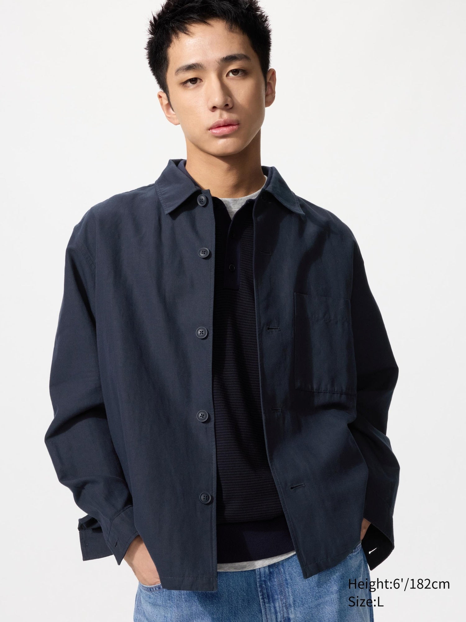 Cotton Linen Shirt Jacket Long Sleeve - NATURAL