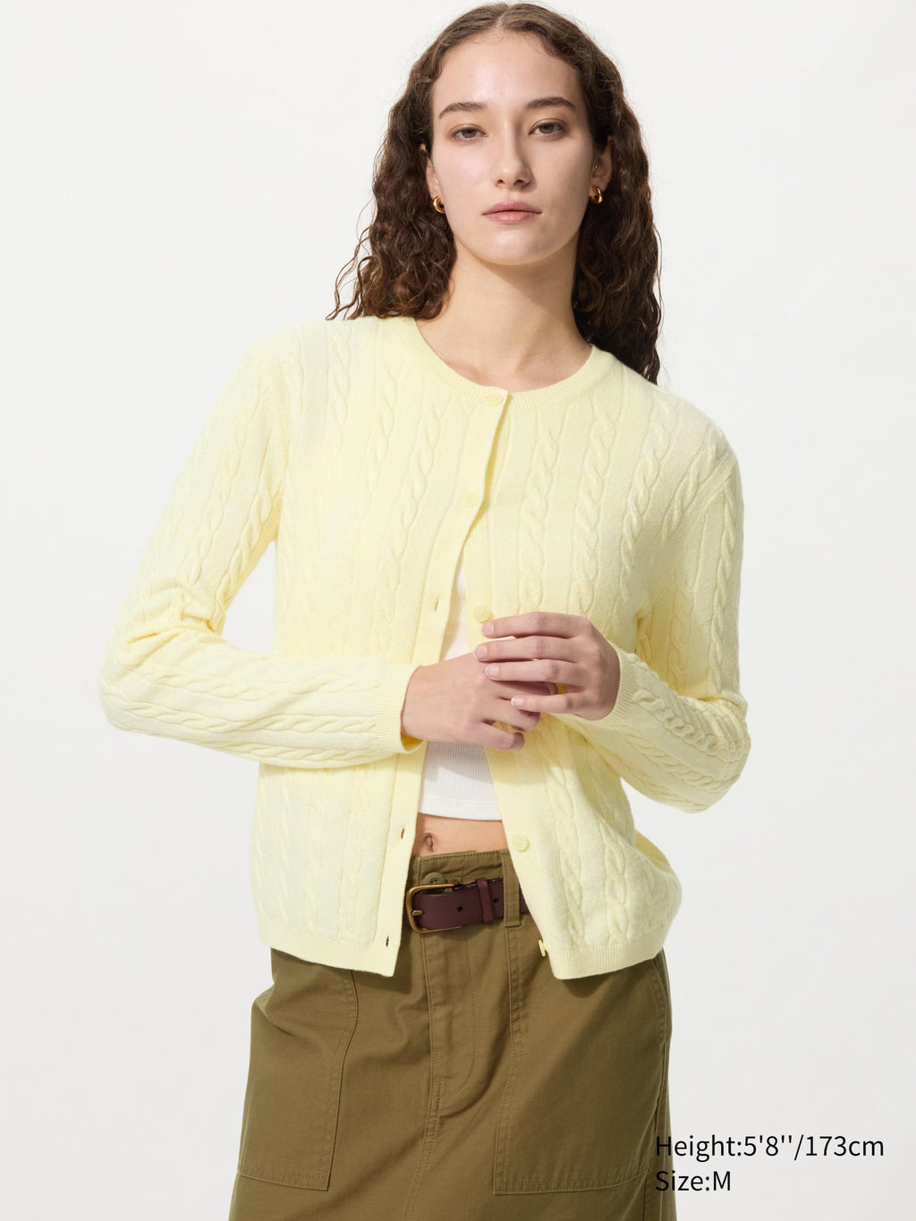 Cable Crew Neck Cardigan - OFF WHITE