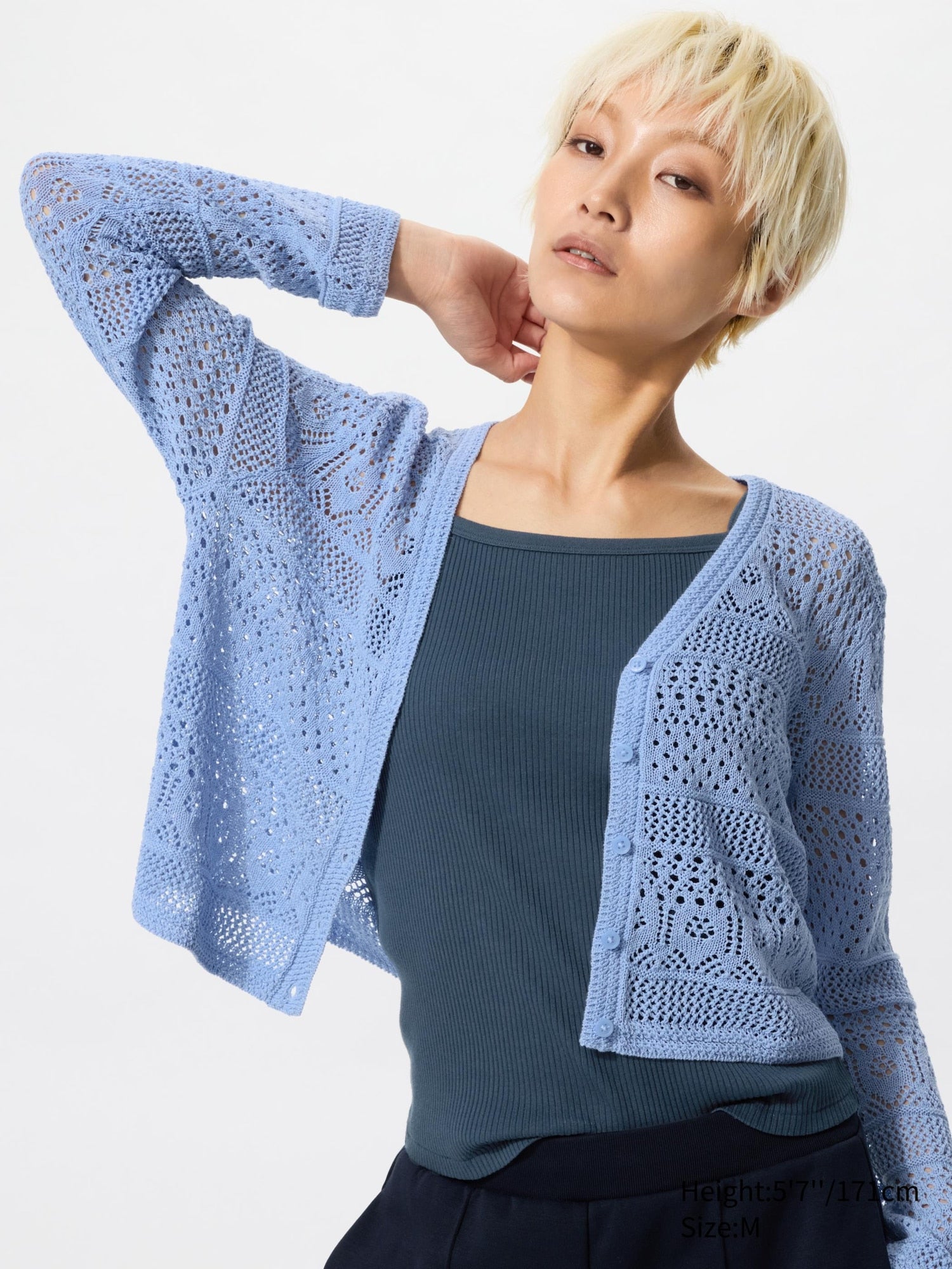 Crochet V Neck Cardigan - OFF WHITE