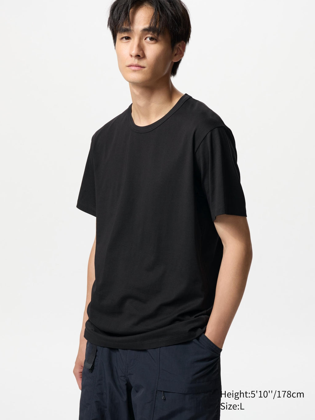 AIRism Cotton Crew Neck Short Sleeve T-Shirt - BLACK