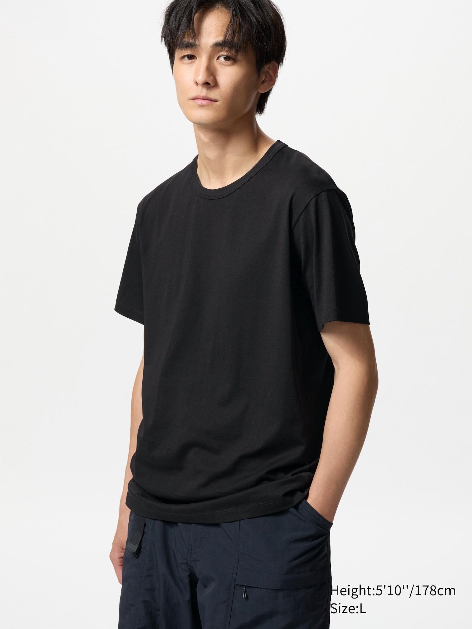 AIRism Cotton Crew Neck Short Sleeve T-Shirt - BLACK