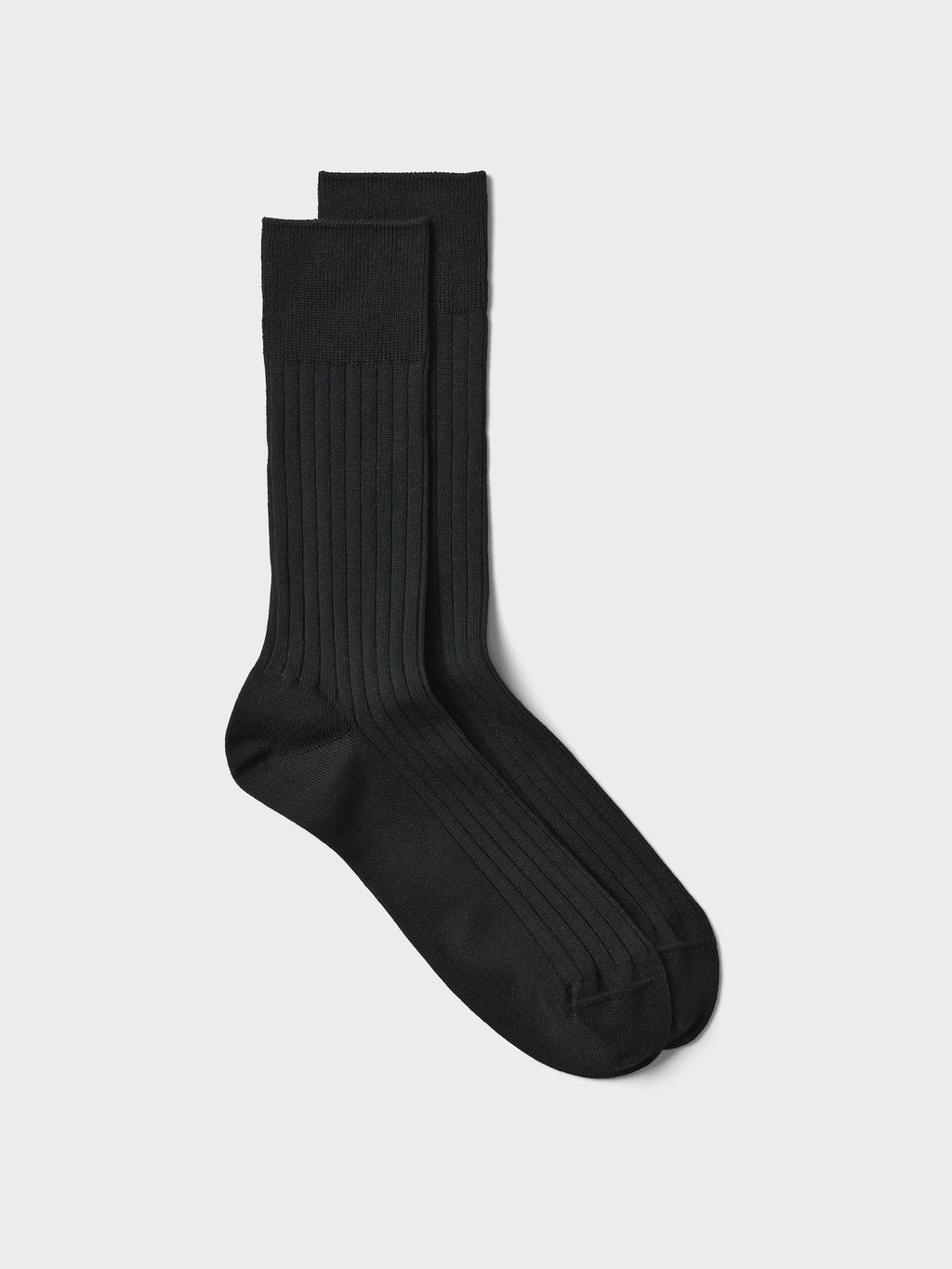 Supima Cotton Wide Ribbed Socks - BLACK