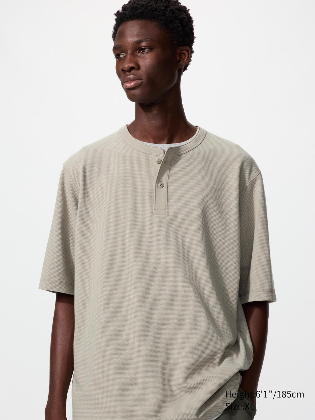 Dry Waffle Henley Neck T-Shirt - WHITE