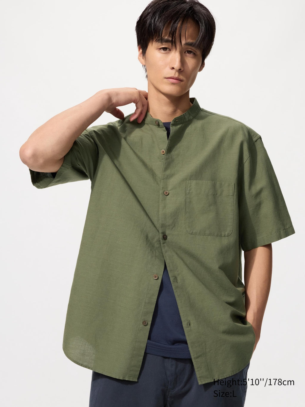 Cotton Linen Stand Collar Shirt - WHITE