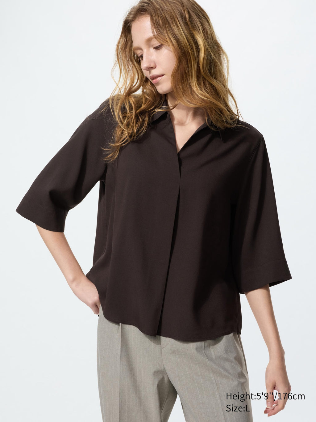 Rayon Skipper Collar Blouse 3/4 Sleeve - WHITE