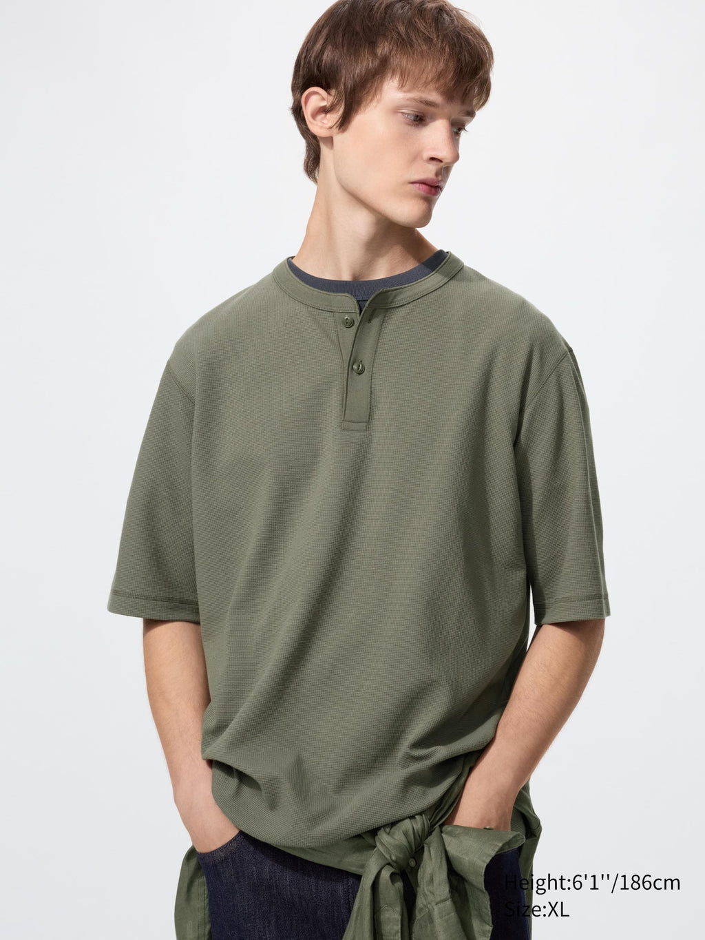 Dry Waffle Henley Neck T-Shirt - WHITE