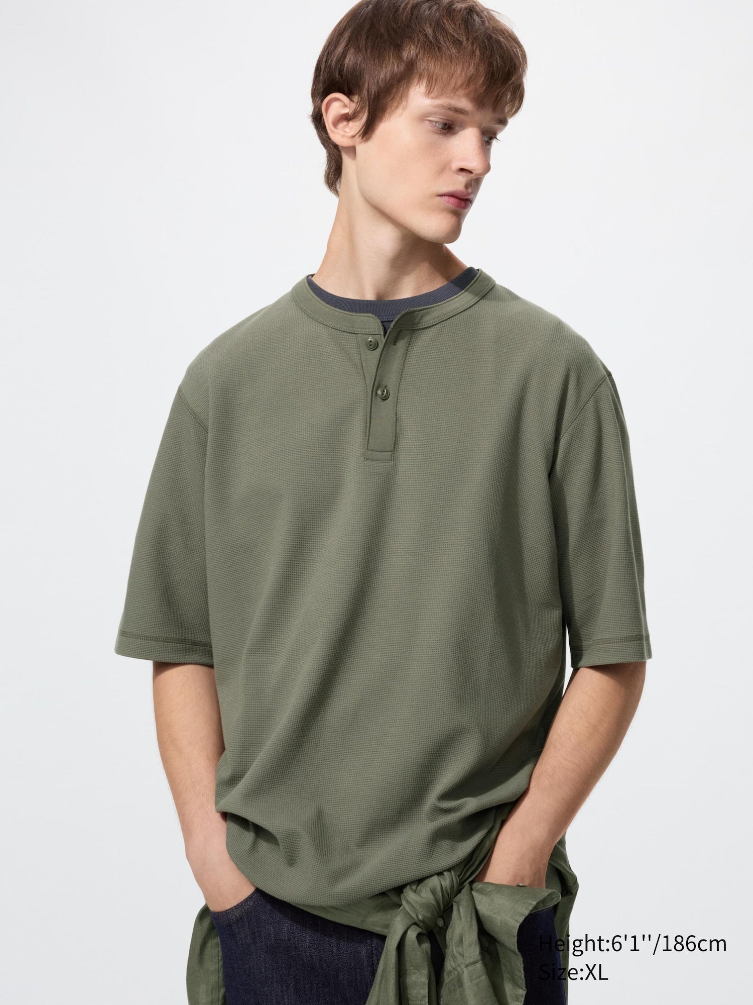 Dry Waffle Henley Neck T-Shirt - WHITE