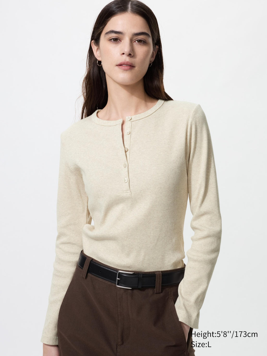 Ribbed Henley Neck T Long Sleeve - OFF WHITE