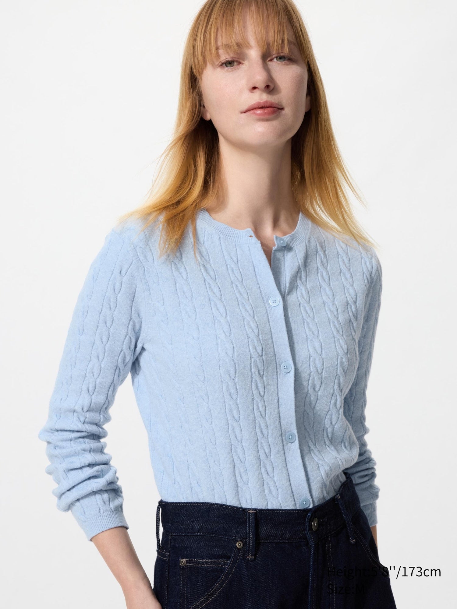Cable Crew Neck Cardigan - OFF WHITE
