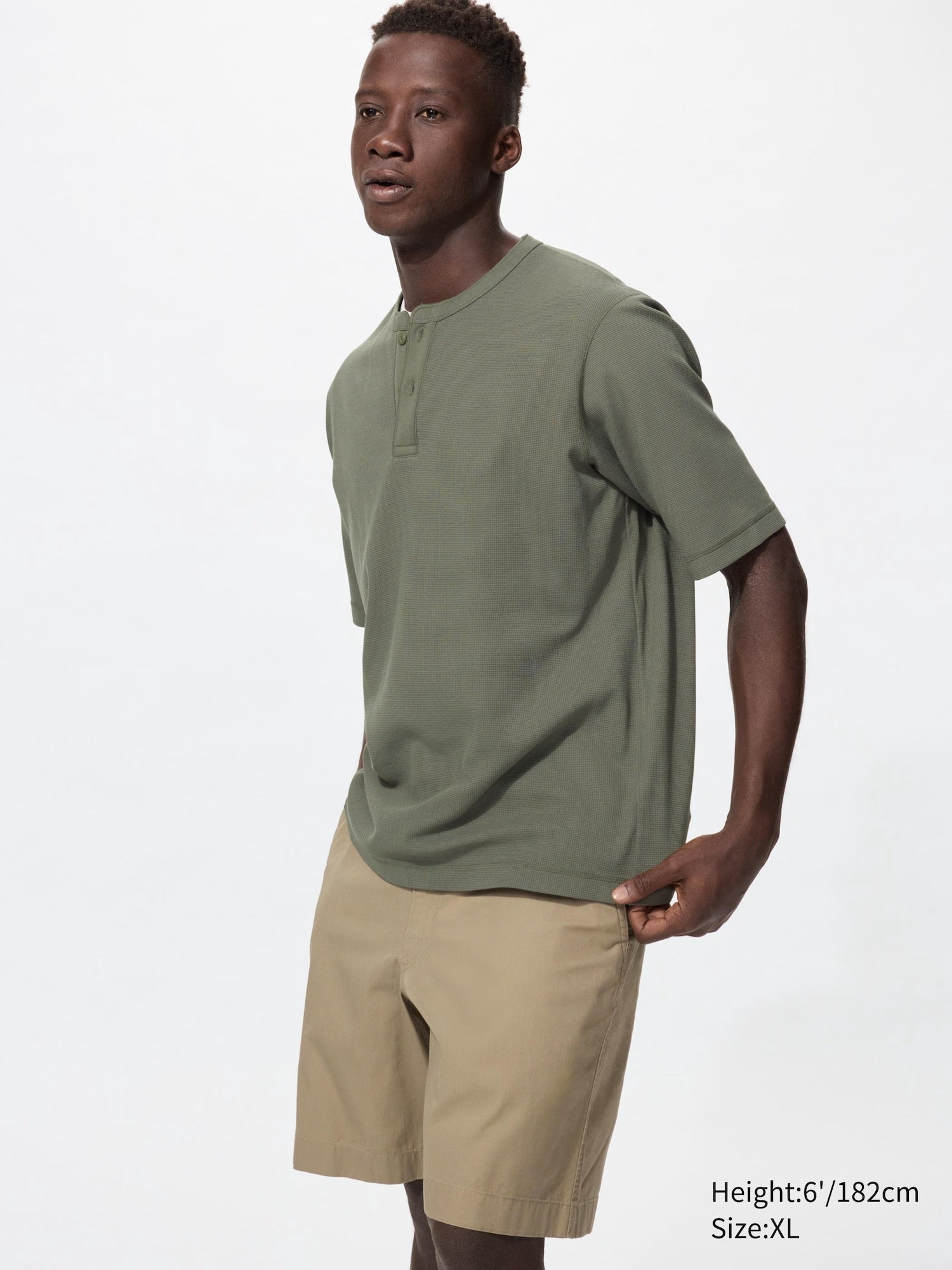 Dry Waffle Henley Neck T-Shirt - WHITE